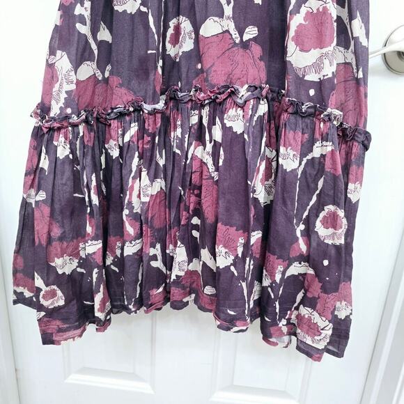 Cleobella Ellison Dress S Purple Floral Print Midi 100% Organic Cotton Smocked - Picture 4 of 12